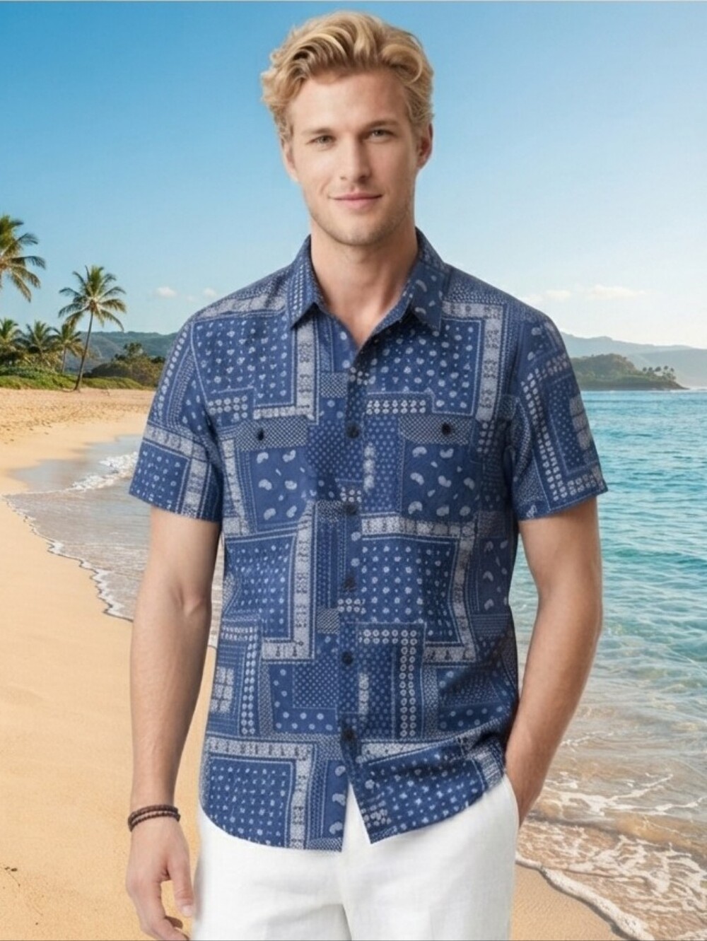 Men's Gap 1969 Blue Bandana Paisley Print Short Sleeve Button Down Shirt XL
